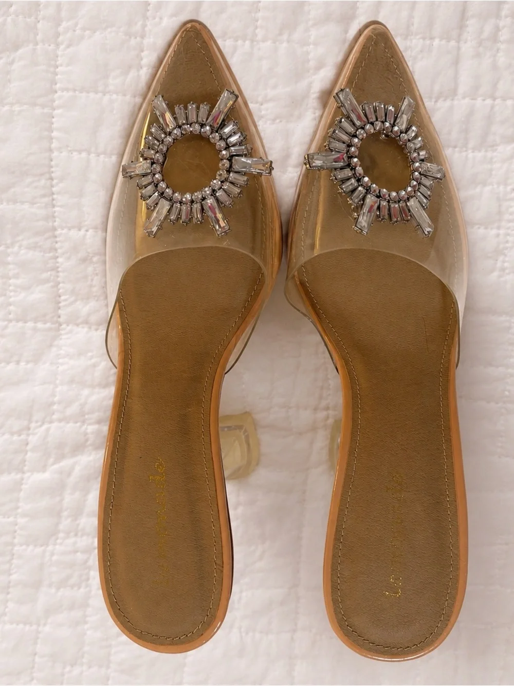 Lulus Lemonade Clear Rhinestone Mule Heels – Size 8 - Picture 1 of 4